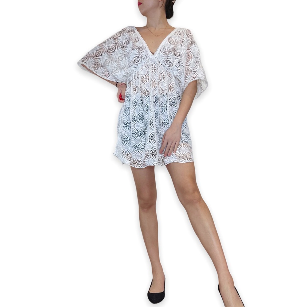 NWT Elif for Jordan Taylor White Crochet Bikini Beach Coverup Dress Size L